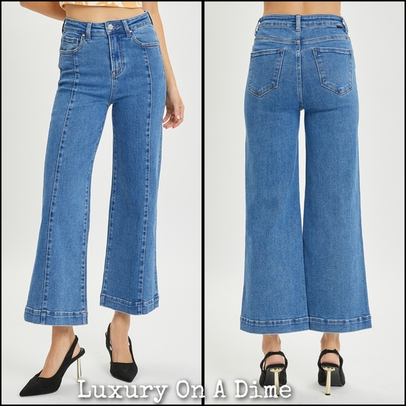 RISEN Denim - RISEN High-Rise Waist Blue Jeans Retro Wide Leg Front Seam Boyfriend Denim Pants